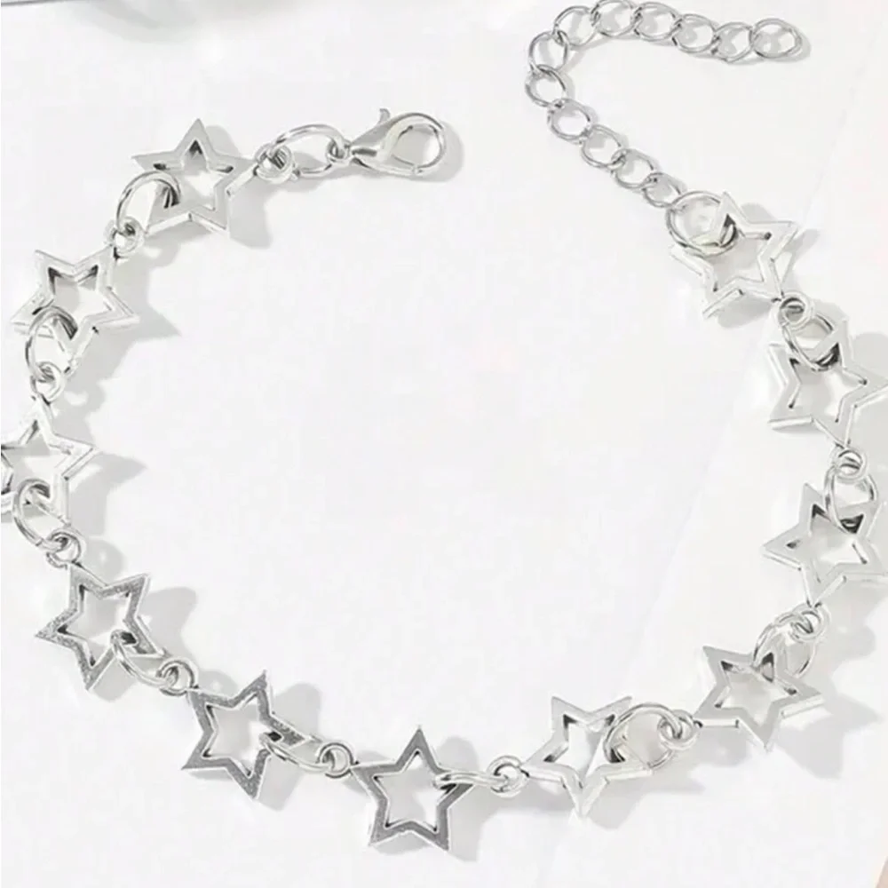 Silver Star Link Bracelet with Adjustable Chain